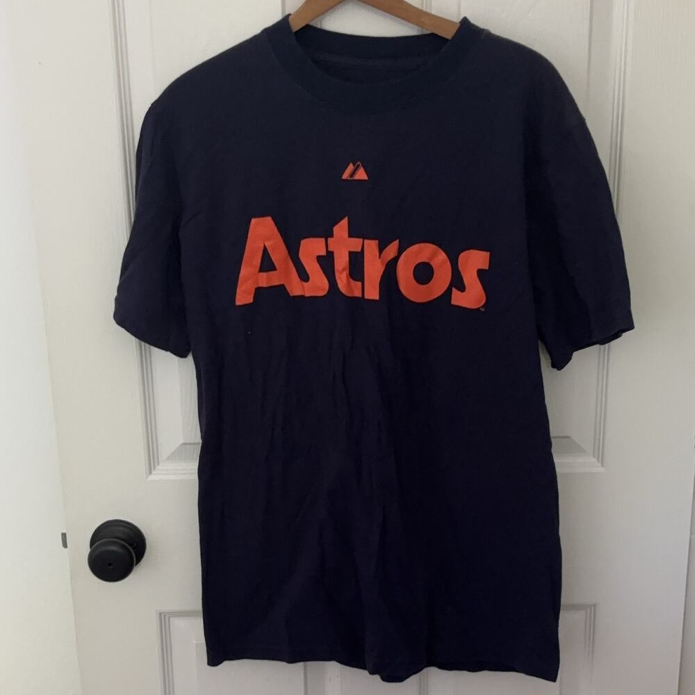 Houston Astros Craig Biggio MLB T-Shirt Navy Blue Orange Majestic Cotton